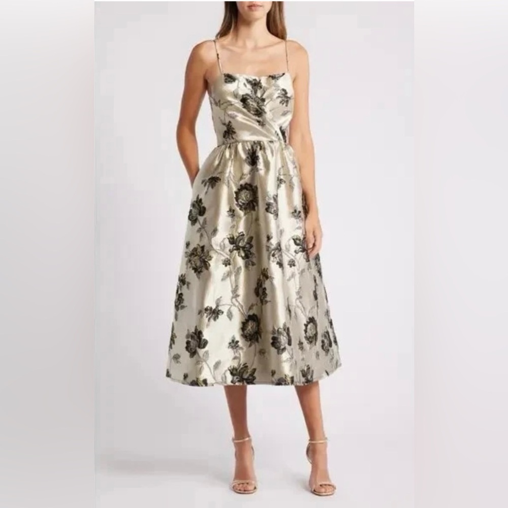 NWT Julia Jordan Metallic Floral A-Line Tea Length Cocktail Party Dress size 10